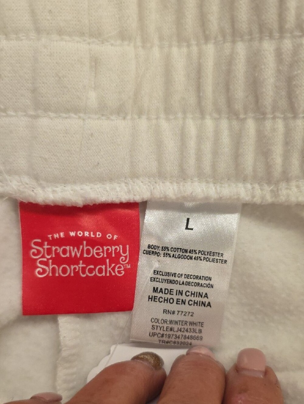 Strawberry Shortcake Graphic Jogger Sweatpants White Pink Size Large - Picture 6 of 11